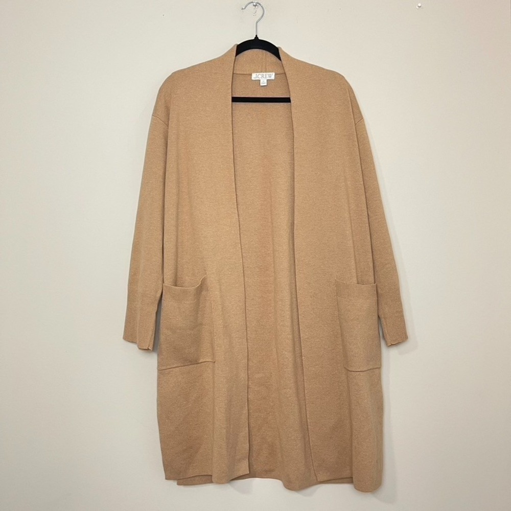 J.Crew Long Sweater Blazer Cardigan Camel Tan Side Slit Quiet Luxury Old Money